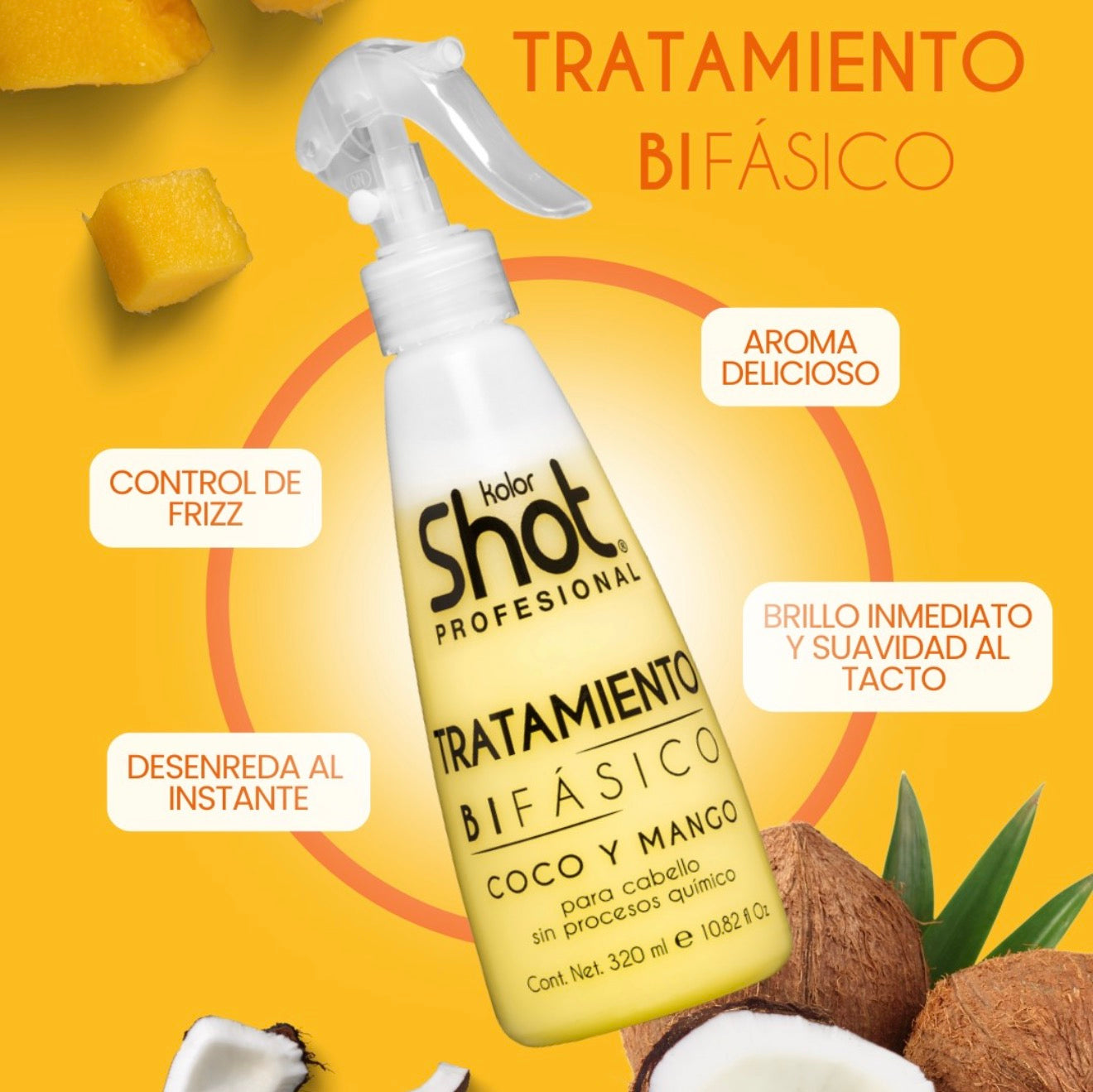 Tratamiento Bifásico Coco + Mango Para Cabellos Sin Procesos Químicos 320ml.