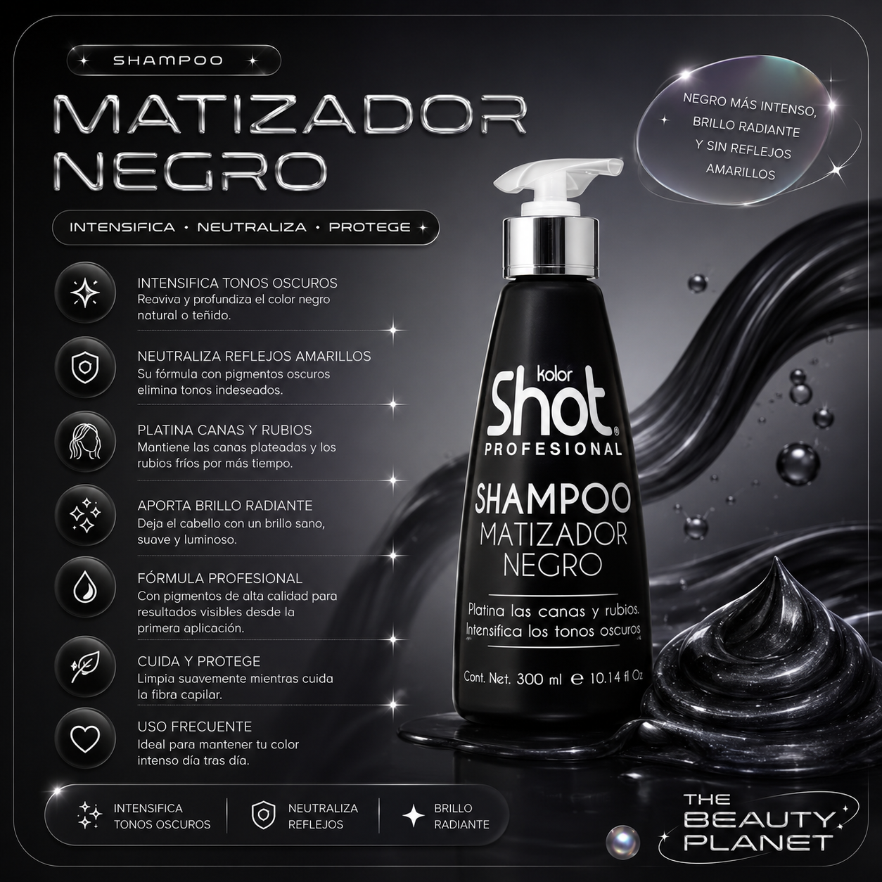 Shampoo Matizador Negro Para Platinados Rubios y Tonos Oscuros 300ml