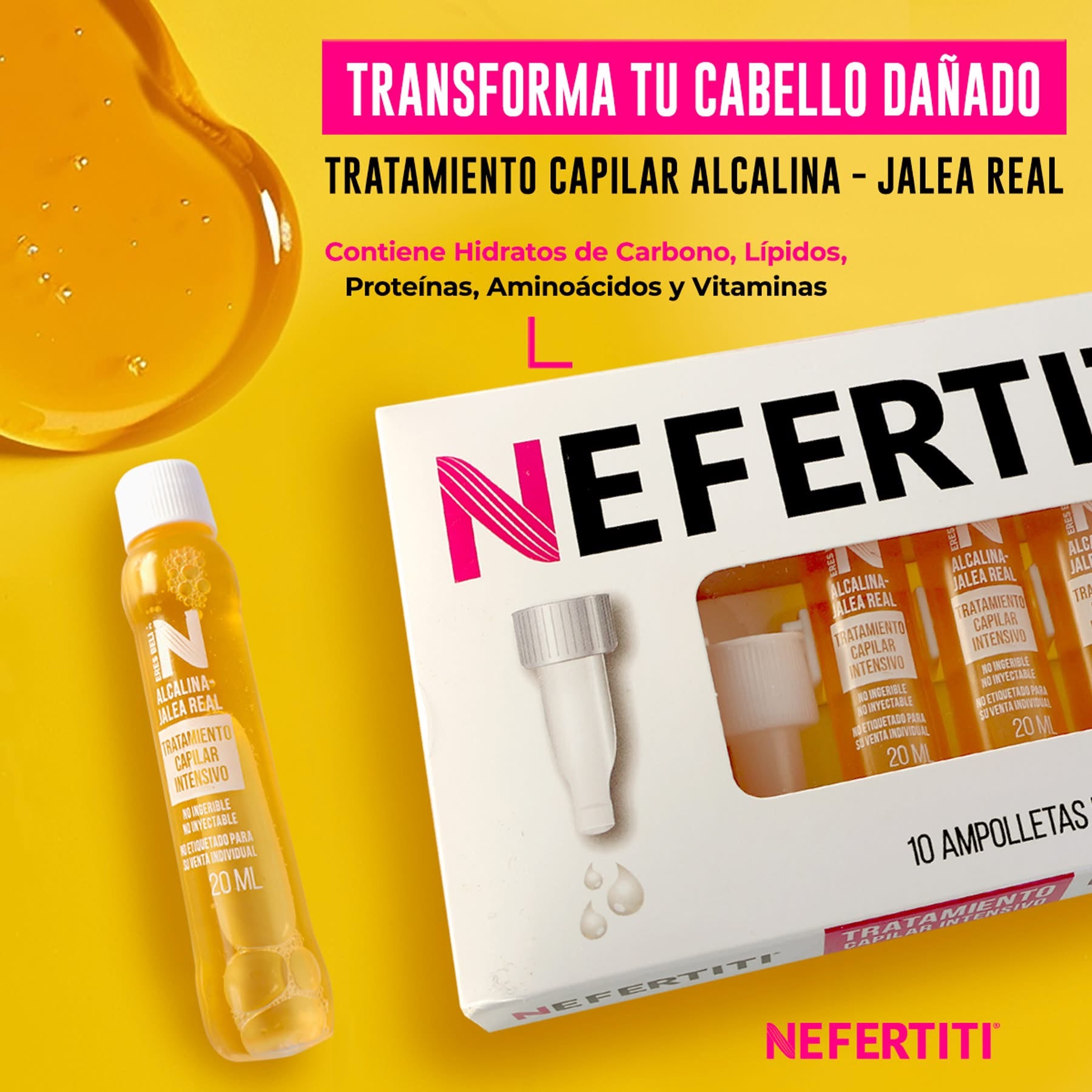 Ampolletas Alcalinas Jalea Real Para Cabellos Dañados Por Procesos Químicos 20ml x 10