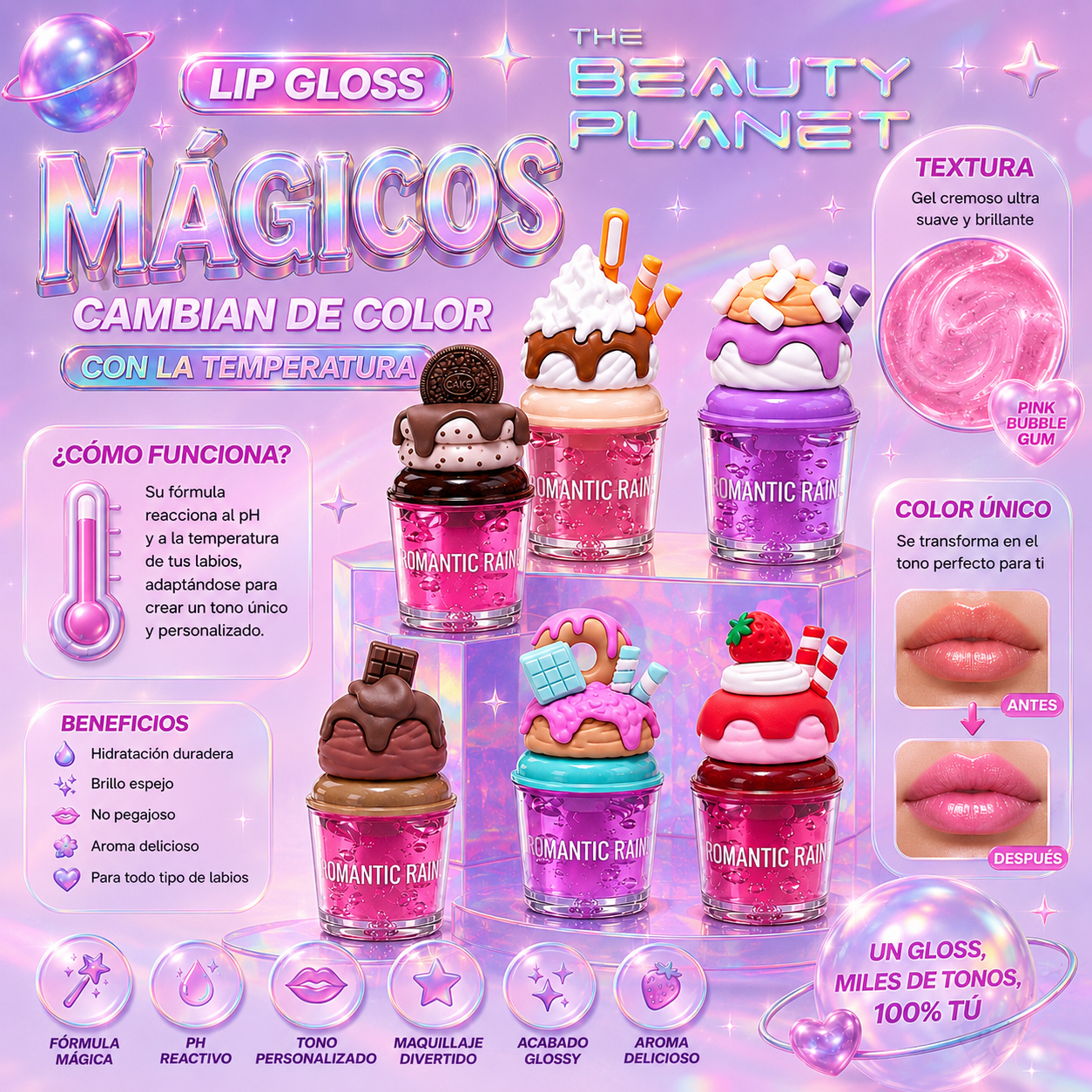 Kit 6 Gloss Mágicos Con Aceite De Macadamia Gourmand Lip Gloss Set
