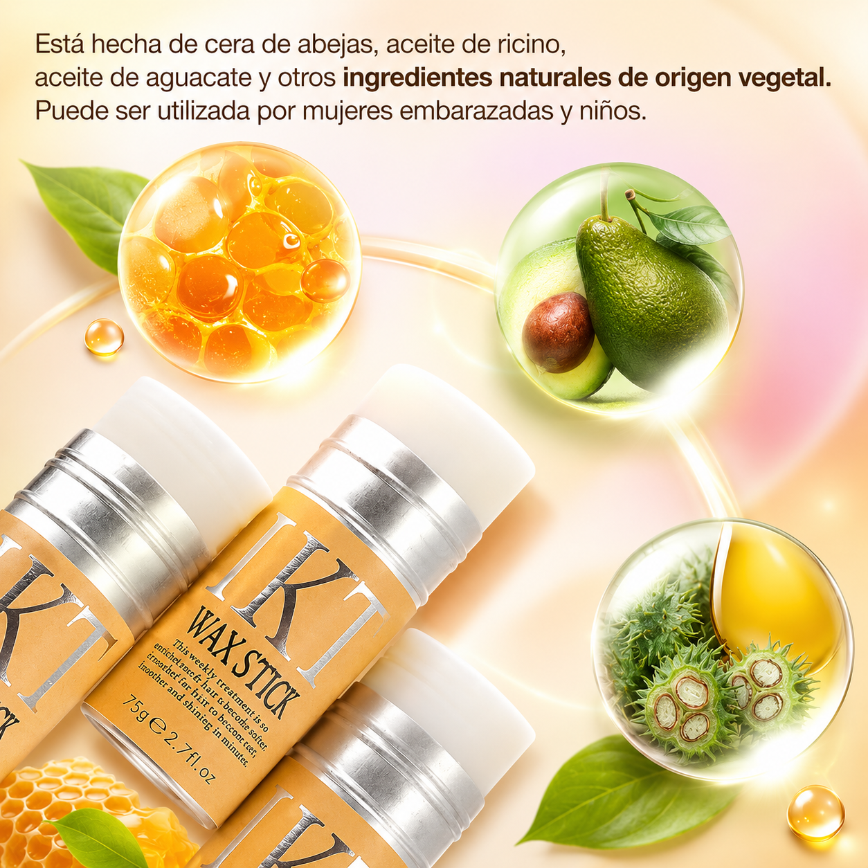 Cera Estilizadora En Barra Con Cera De Abeja Y Aceite de Aguacate 75g