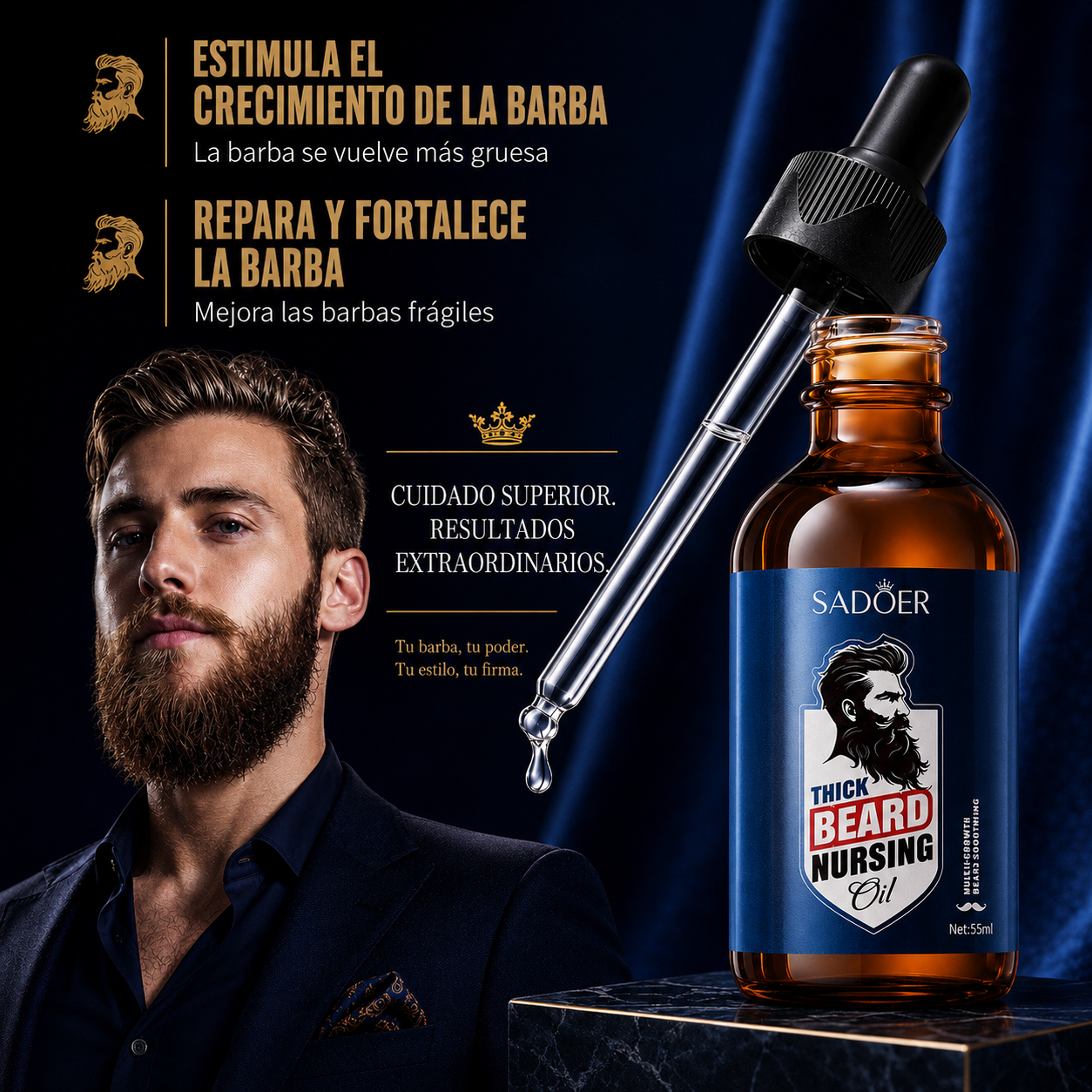 Kit Premium Para El Cuidado Y Crecimiento De Barba Y Bigote (5pzs)