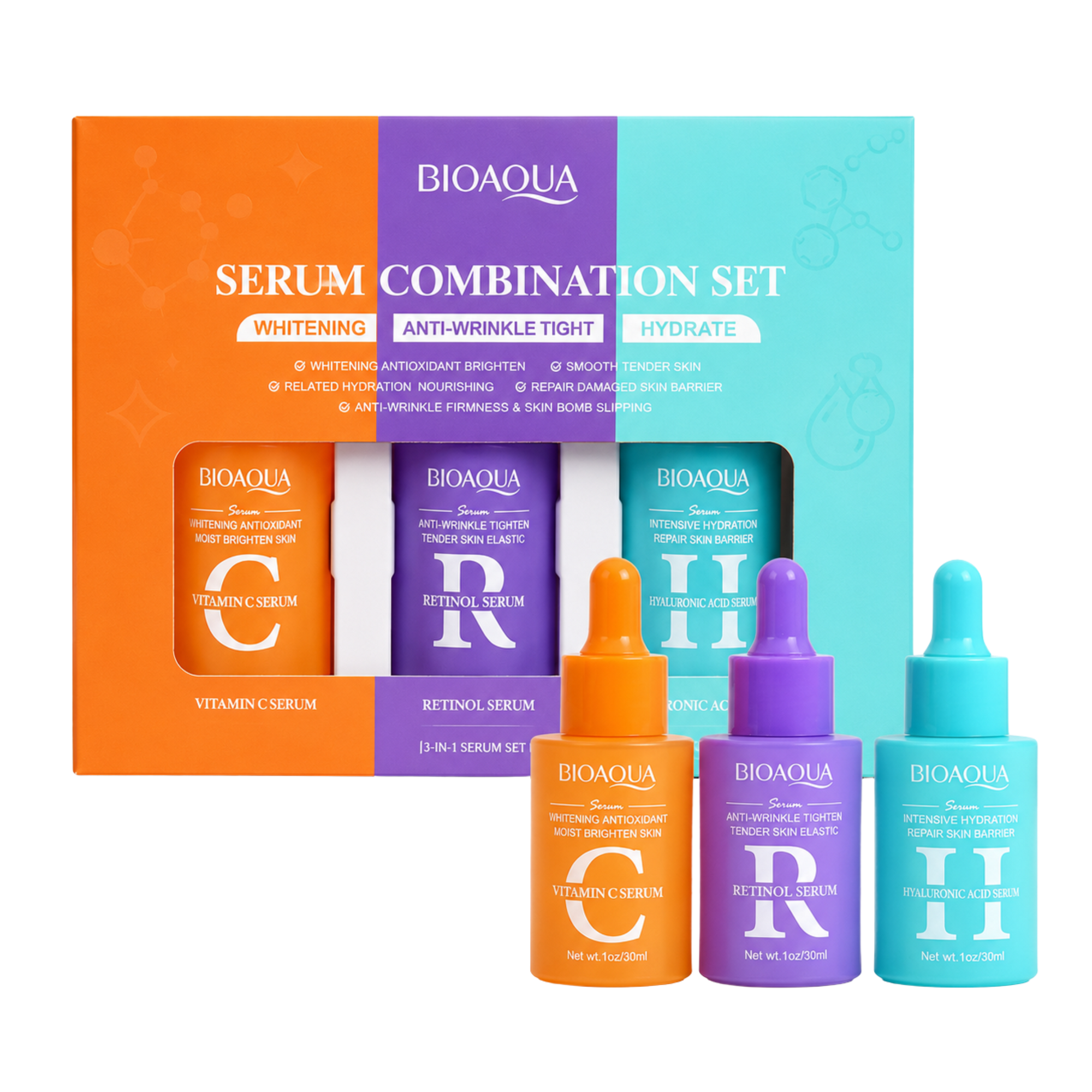Serum Combination Set Vitamina C + Retinol + Ácido Hialurónico