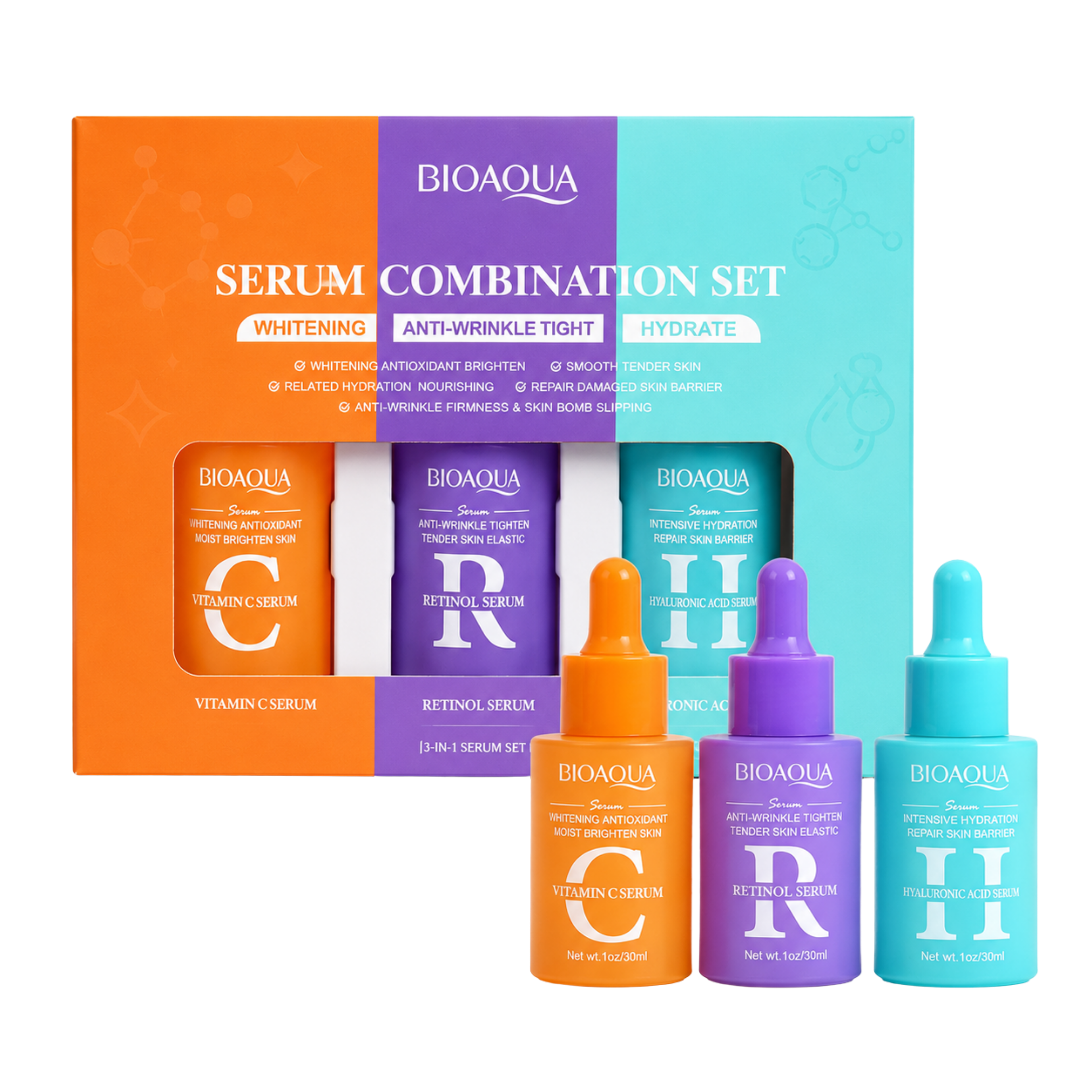 Serum Combination Set Vitamina C + Retinol + Ácido Hialurónico