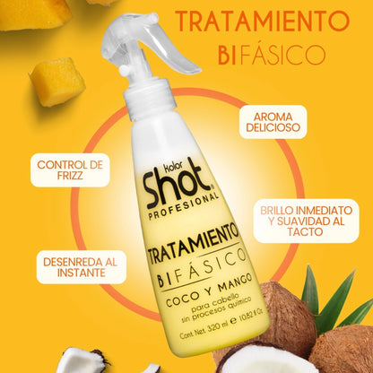 Tratamiento Bifásico Coco + Mango Para Cabellos Sin Procesos Químicos 320ml.