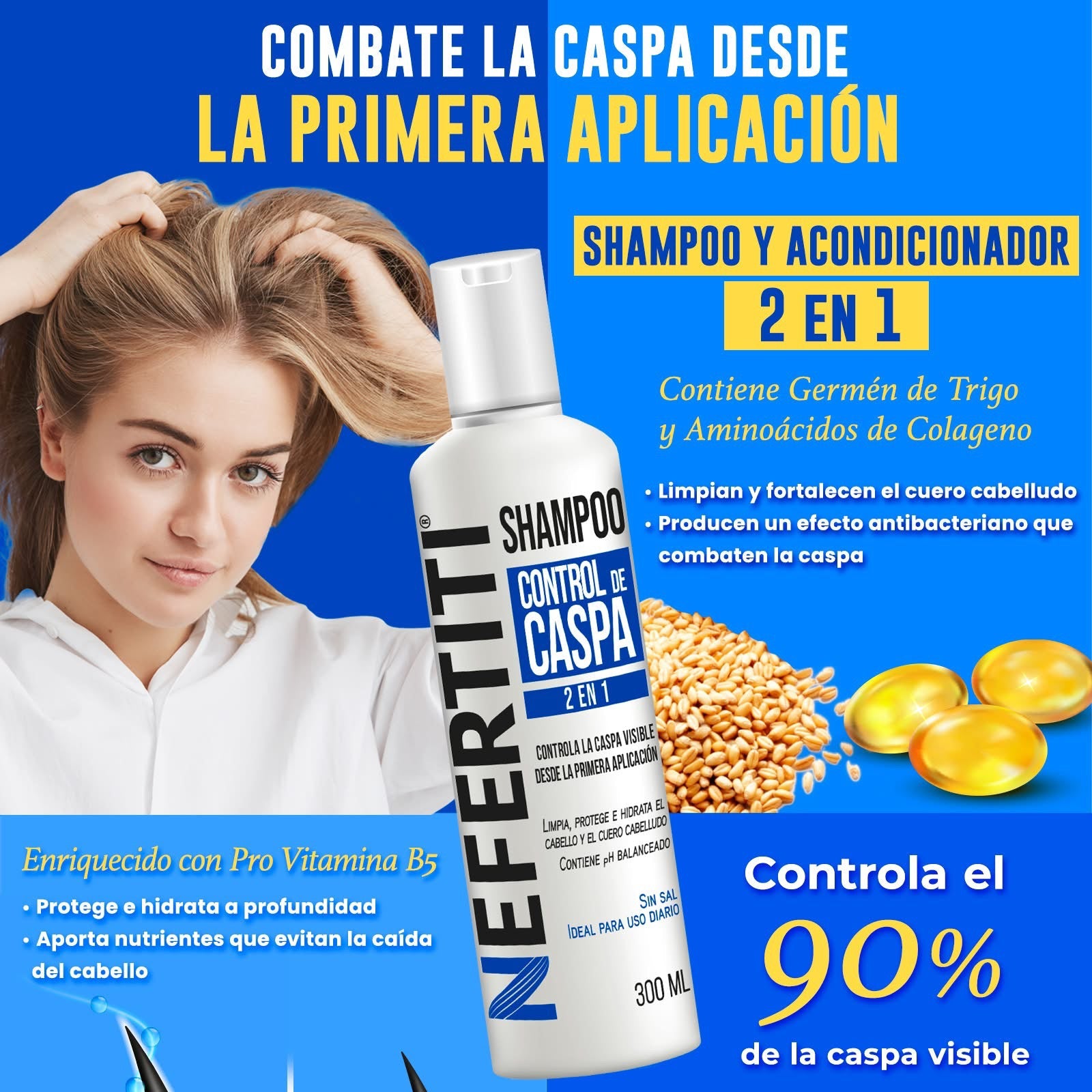 Shampoo Control De Caspa 2 En 1 Sin Sales 300ml