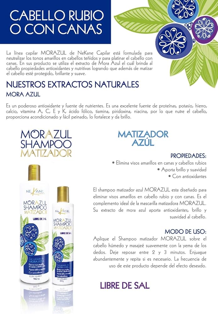 Shampoo Matizador Para Rubios Y Platinados Mora Azul 300ml.