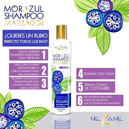 Shampoo Matizador Para Rubios Y Platinados Mora Azul Jumbo 960ml.
